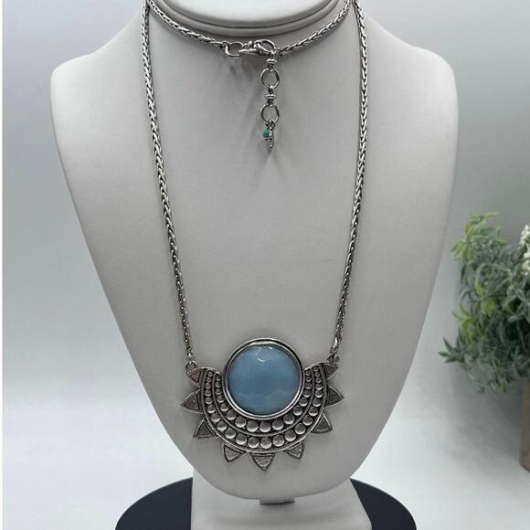 Lucky Brand Statement Long 
Necklace Light Blue Quartz Silver
Tone - Picture 1 of 11
